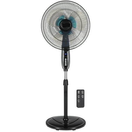 - Best Choice Products 16in Adjustable Cooling Oscillating Standing Pedestal Fan w/ 7.5 Hour Timer, Double Blades, Remote Control, 3 Fan Modes, Front/Back Tilt - Black