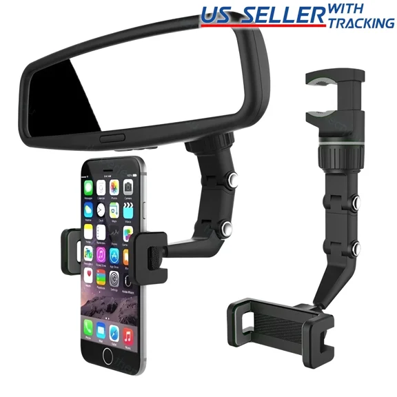 360° Rearview Mirror Car Phone Holder Mount Rotation Adjustable
