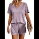 thumbnail image 2 of Conjunto de Pijama de Dos Piezas para Mujer, con Camiseta de Corta y Pantalones Cortos, de Punto Acanalado. Púrpura M, 2 of 7