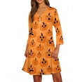 thumbnail image 6 of WTOBBY Women's Fashionable V-Neck Halloween Printed Dress with Button Detail and 3/4 Sleeve Pockets - Stylish and Functional Dress for Women,Orange M, 6 of 6