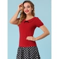 thumbnail image 4 of INSPIRE CHIC Top de blusa con decoración de lazo elástico de manga corta con cuello plano para mujer rojo S, 4 of 6