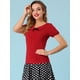 thumbnail image 4 of INSPIRE CHIC Top de blusa con decoración de lazo elástico de manga corta con cuello plano para mujer rojo S, 4 of 6