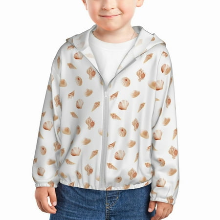 

Sun Hoodie for Kids Conch Shells Print No.9027 Long Sleeve Swim Fishing Shirts Sun Protection Zip Up Jacket Clothing Athletic Hoodie