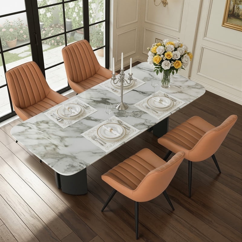 Daluvenix Modern Dining Chairs Set of 4, Upholstered Fabric Comfy Kitchen Dining Chairs with Metal Legs & Thick Cushions for Dining Living Room, Brown
