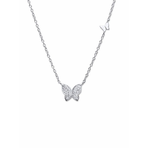 PalmBeach Jewelry Round Cubic Zirconia Butterfly Necklace in Sterling Silver 18"-20" (.16 TCW)