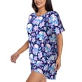 thumbnail image 2 of Fuzoiu crystal Skull flower leaf Print Women's Short-Sleeved Pajama Set,Lounge Sleepwear Set,Womens Pajama Sets 2 Piece,Button-Up Top and Shorts with Pockets-XX-Large, 2 of 7