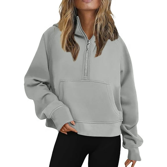 Teissuly Women Half Zip Cropped Hoodies Fleece Quarter Zip Up Pullover Sweatshirts Winter Clothes 2023 Outfits Sweater Coat