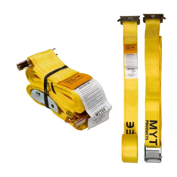 2 Pack 2''x12' Logistic E-Track Cam Buckle Straps with Spring E-Fittings - 2500 lbs Breaking Strength - Yellow Cam Buckle Cargo Load Straps for Enclosed Semi Trailers, Box Trucks