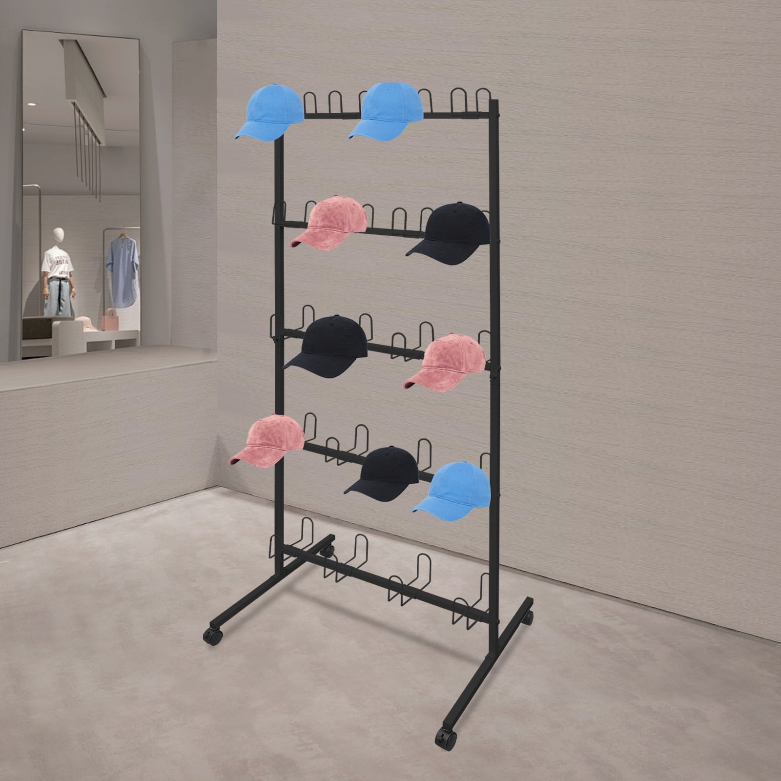 5-Tier Black Boxing Gloves Drying Rack Boxing Glove Storage Stand W/ Universal Wheels for Boxing Gyms, Homes