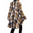 thumbnail image 2 of Women Plaid Flowy Ruffle Hem Shacket Jacket Button Lapel Long Sleeve Cardigan Coat Babydoll Shirt Top Khaki XL, 2 of 7