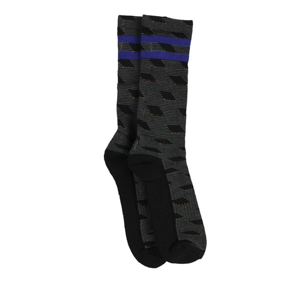 Perry Ellis Mens Geometric W/Stripe Midweight Socks, Black, 7-12