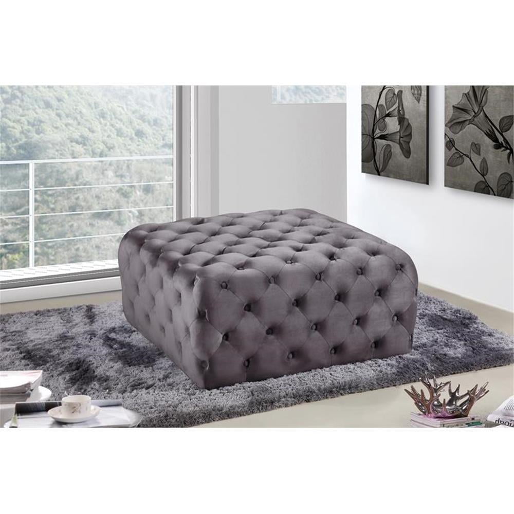 Meridian Furniture Ariel Button Tufted Gray Velvet Ottoman and Bench