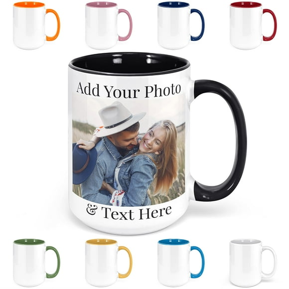 Custom Coffee Mugs - Personalized Coffee Mugs with Photo Text, Customized Ceramic Coffee Mug - Customizable Mug, Funny Mug, Personalized Gifts, Custom Mug with Photo - Add Your Photo - 15oz Black