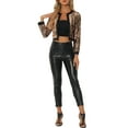 thumbnail image 2 of INSPIRE CHIC Women's Cropped Jacket Open Front Button Decor Sparkly Sequin Shrug Jacket XS Champagne, 2 of 5