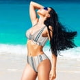 thumbnail image 3 of PAYOHTO Women's Cross Front Bikini Set with High Elasticity Soft Padding Colorful Striped Ethnic Pattern Bathing Suit Crop Top Swimsuit, 3 of 9