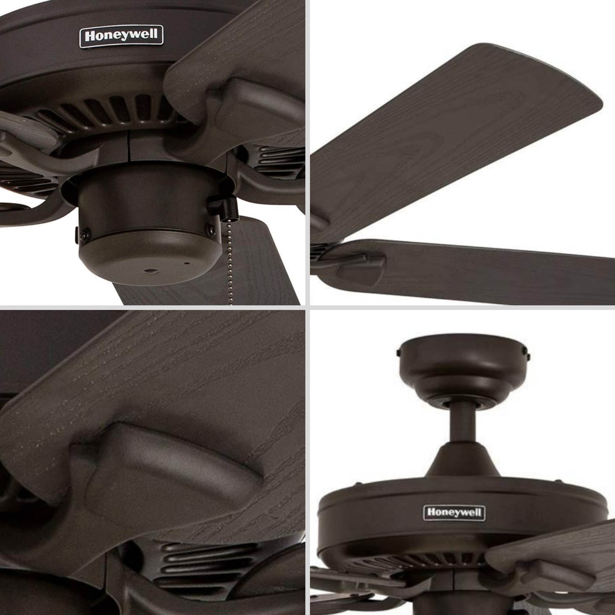 Honeywell Belmar 52" Bronze Indoor/Outdoor Ceiling Fan with 5 Blades, Pull Chains & Reverse Airflow