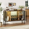 thumbnail image 4 of Roromall Industrial Coffee Bar Cabinet with LED Lights and Power Outlets, Wood Liquor Cabinet w/Doors, Glass Holders & Storage, Mini Coffee Bar for Home Dining Living Room, 4 of 7