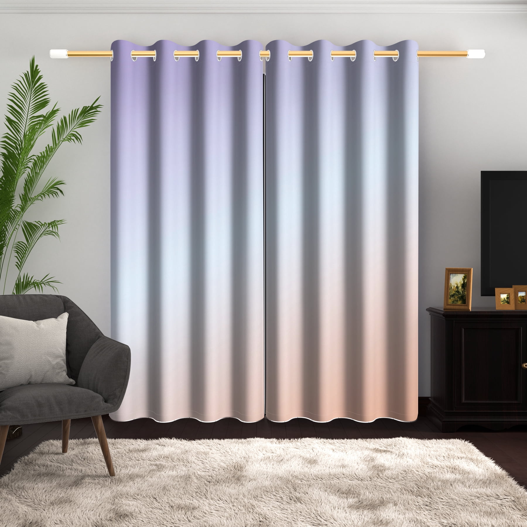 Lfeey Bedroom Living Room Purple Gradient Blackout Curtains, 2 Piece Set 42x84 Inches
