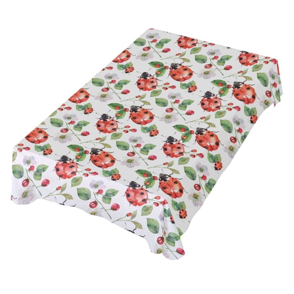 JSTEL Lady Bug Flower Leaf Table Cloth Square 60 x 60 Inch Tablecloth Anti Wrinkle Table Cover for Dining Kitchen Parties