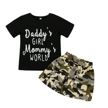 

Viworld Newborn Infant Baby Girl Outfits Daddy s Girl Mammy s World Letter Print T-Shirts Tops Camouflage Short Skirt Clothes Set 6-12 Months