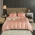 thumbnail image 3 of Move Over Pink Satin Bedding Sets Twin Silky Girls Duvet Cover Set White Pom Poms Pattern Satin Microfiber No Filling, 3 of 10