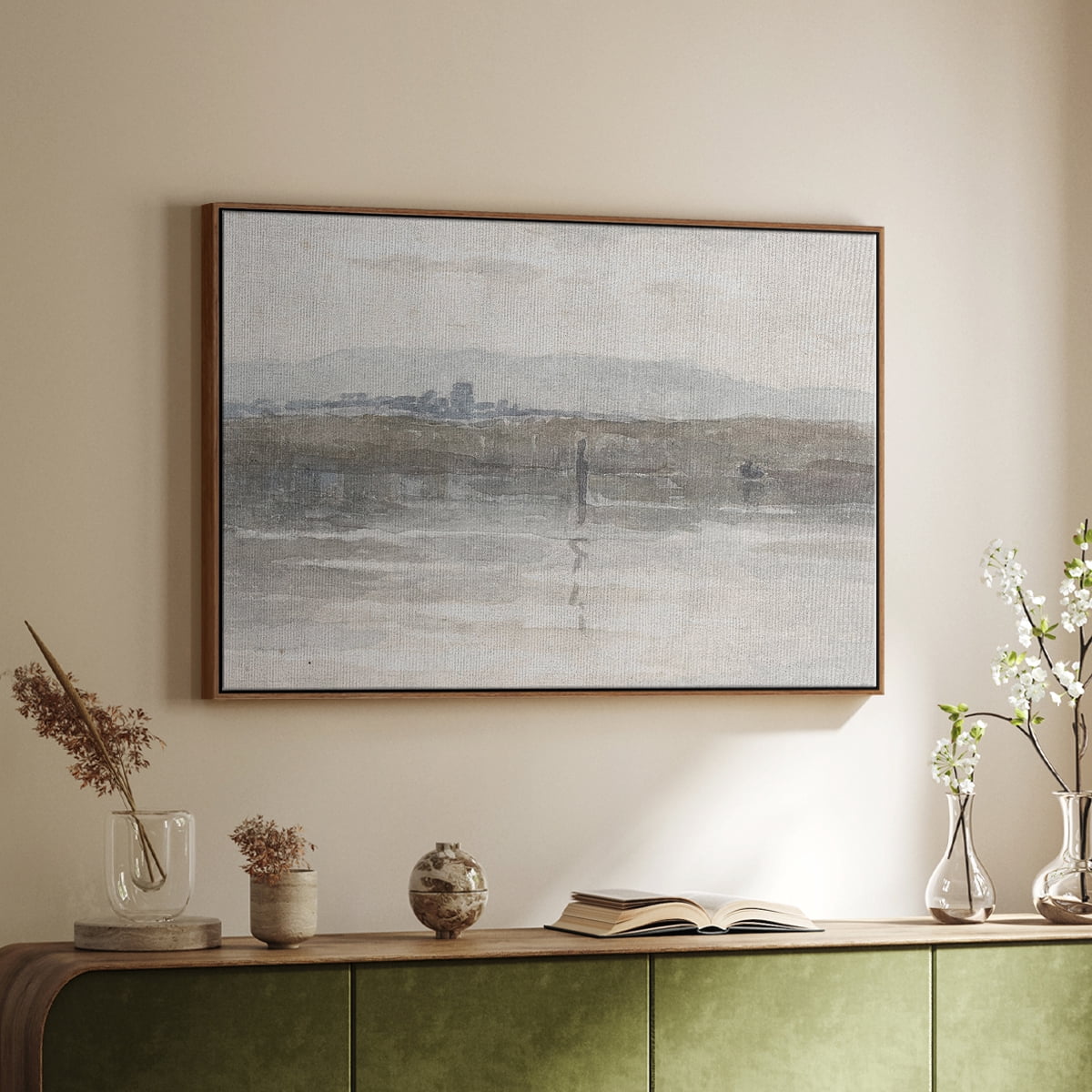 Vintage Landscape-CCCXL By Wexford Home Framed in Walnut Wood Gallery Wrapped Canvas 27 in. x 41 in.