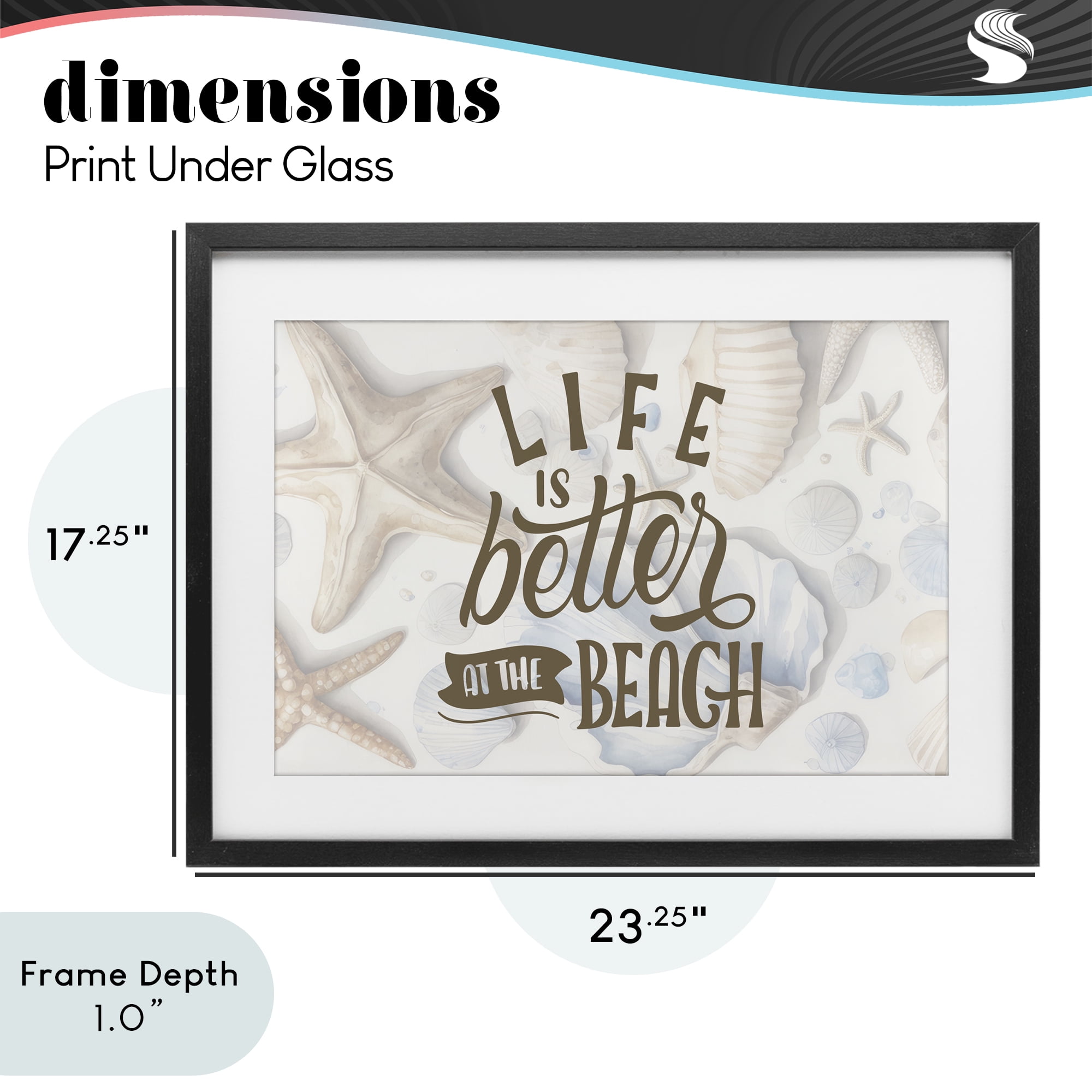 Stupell Industries Better At Beach Seashells Black Framed Print Under Glass, design by Kim Allen