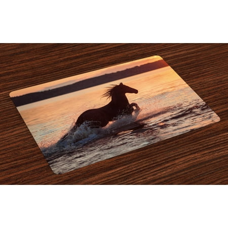 

Equestrian Placemats Set of 4 Horse Sea at Sunset Time Horizon Speed Exotic Nature Animal Picture Art Washable Fabric Place Mats for Dining Room Kitchen Table Decor Salmon Dark Brown by Ambesonne