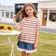 thumbnail image 5 of Mifsaly Kids Girls Cold Shoulder Tops Striped Short Sleeve T-Shirts Comfortable Off The Shoulder Casual Summer Tee Blouse, 5 of 9