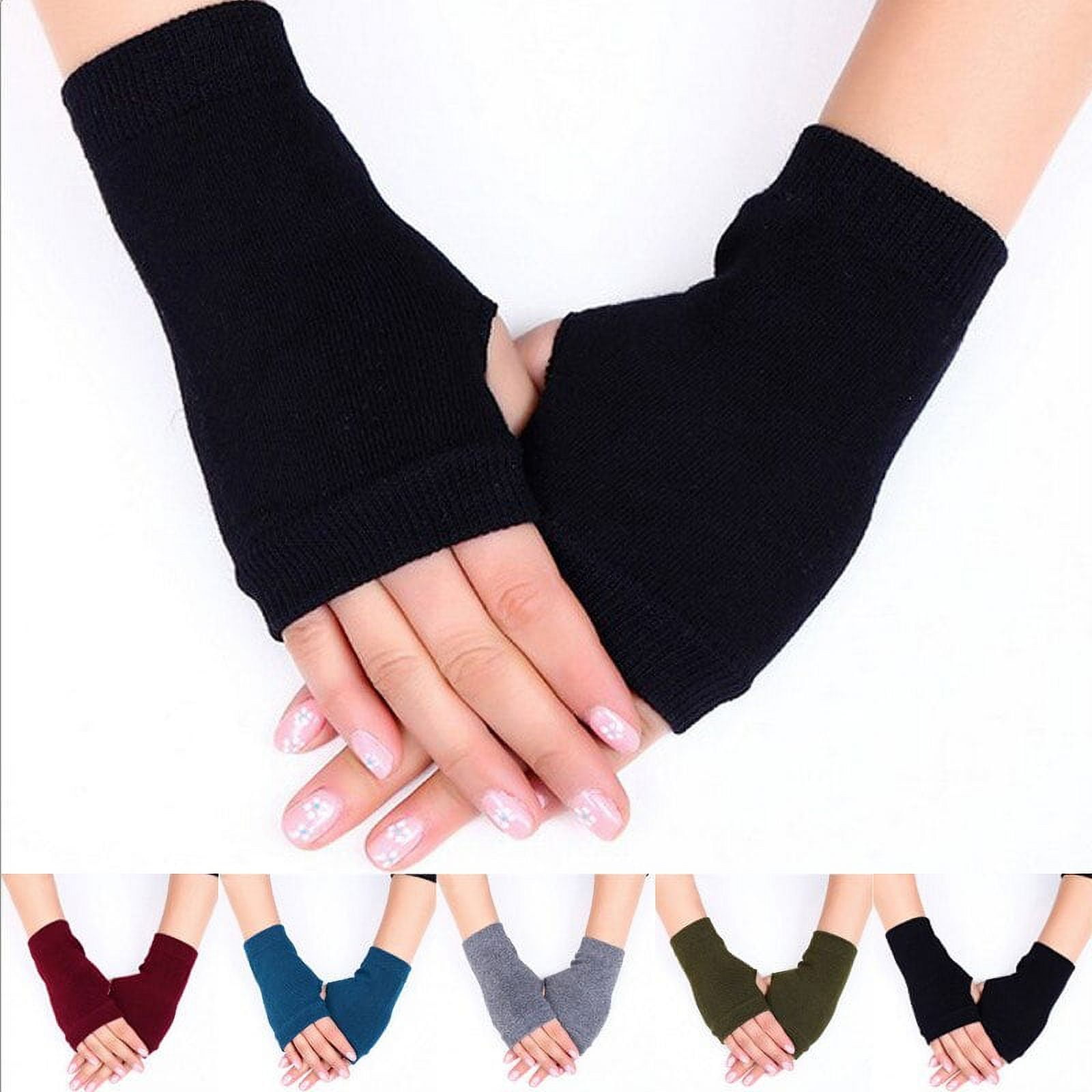1Pair Women's Solid Color Fingerless Gloves with Arm Warmer, Elegant and Suitable for Daily Wear, One-Size None Black Polyester Polyester