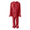 thumbnail image 4 of XIYON Women's Pajama Set Elegant Pajama With Trim Long Sleeve Stand Collar Top And Comfortable Pants For Sleepwear And Relaxation Comfy Pjs Outfits, 4 of 4