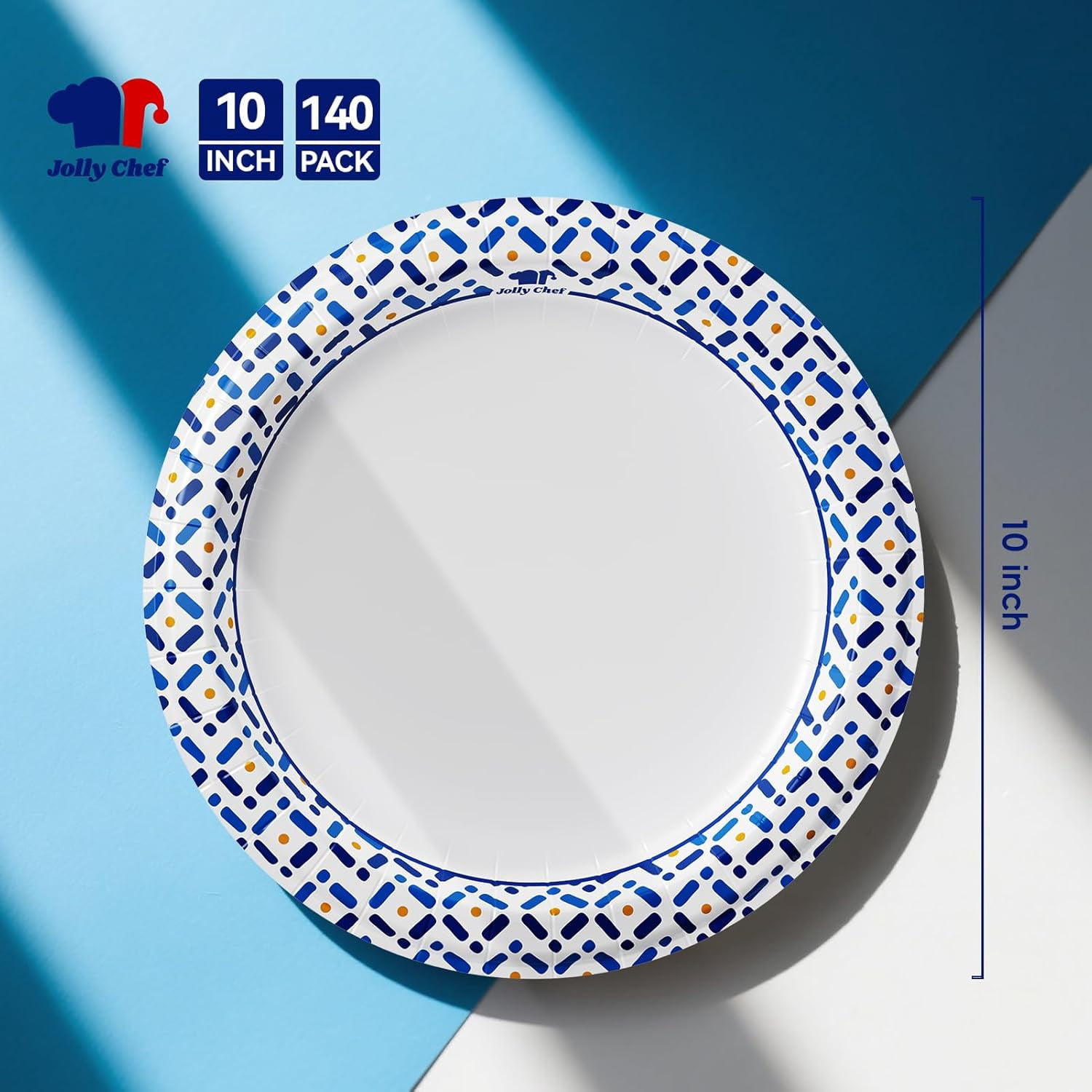 10 Inch Paper Plates 140 Count, Soak-Proof, Cut Proof, Disposable Heavy Duty Plates for Picnic, Family Gatherings, Parties