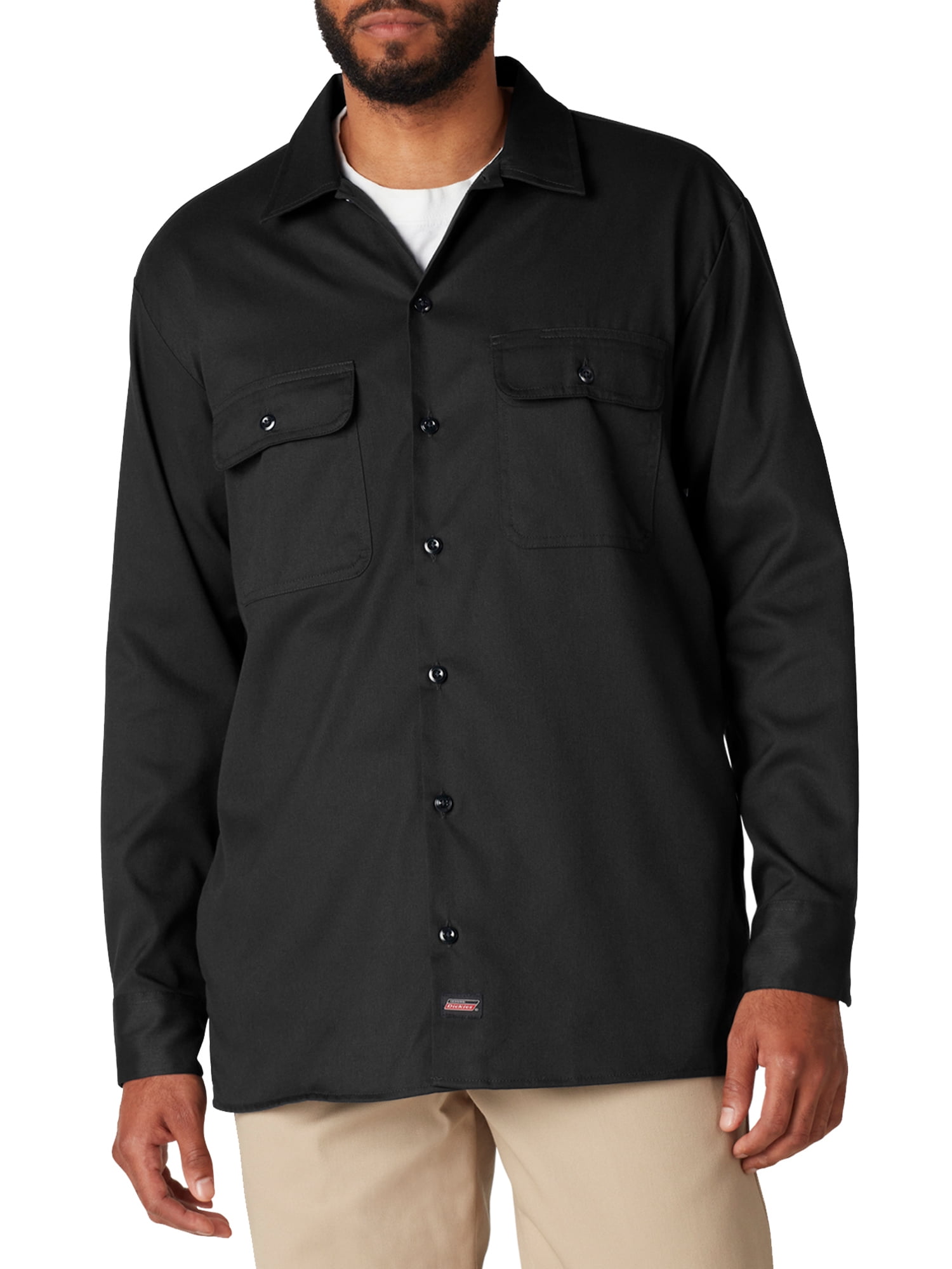 DICKIES 574 Men's Long Sleeve Work Shirt Button Front Work Shirt  BROWN BIG&TALL