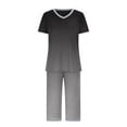 thumbnail image 4 of ZyeKqe Women's Pajamas Sets V Neck Shorts Sleeve Top and Capri Pants with Pockets Sleepwear Set Two Piece Pjs, 4 of 8