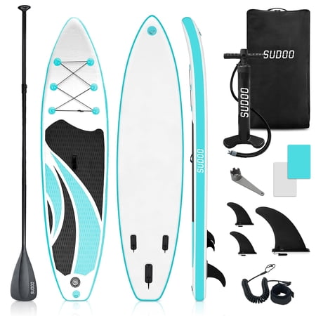 SUDOO Inflatable Stand Up Paddle Board 10‘x30‘‘, Ultra-Light SUP Board with Backpack, Pump, Paddle, Coil Leash, 3 Fins, Repair Kit, Stable SUP with Non-Slip EVA Deck for Adults & Youth