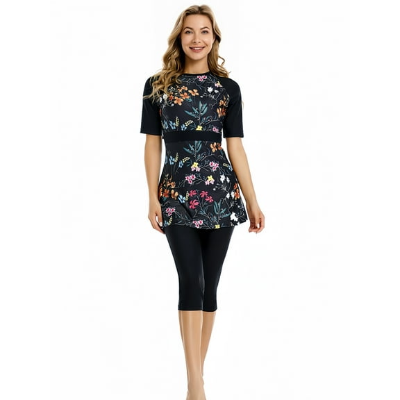 KXCFCYS Muslim Modest Swimwear for Women Burkini Rash Guard Short Sleeve Bikini Surfing Swimsuit Bathing Suit