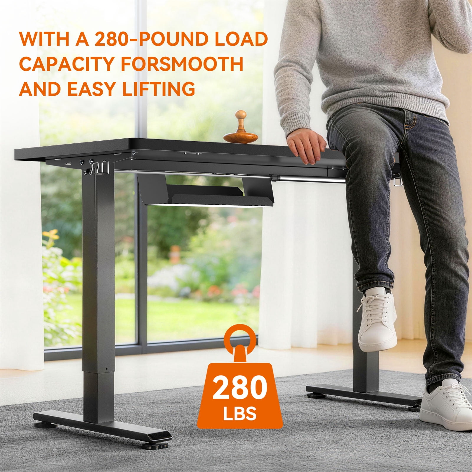 Height Adjustable Electric Standing Desk, 55×24 Inch Sit Stand Desk with 3 Memory Presets, Electric Height Adjustable Home Office Computer Desk, Cable Management Box, 2 Hooks and 5 Cable Ties, Black