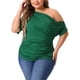 thumbnail image 1 of Blusas casuales de una sola manga y manga corta para mujeres de tallas grandes Agnes Orinda 2X verde oscuro, 1 of 5