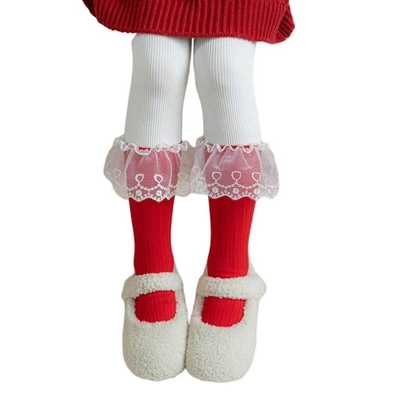 KyCheLot Girls Dress Socks Cute Knee High Socks Lace Trim Soft Knit Breathable Long Cotton Stockings 3-10 Years