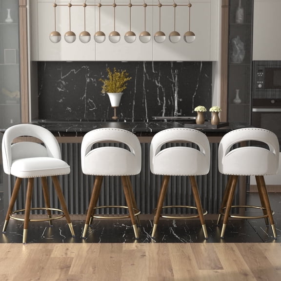 Genpo 24" Swivel Counter Bar stools Set of 4, Modern Velvet Barstools Upholstered Counter Stools with Soft Backrest for Kitchen Dining Room, White