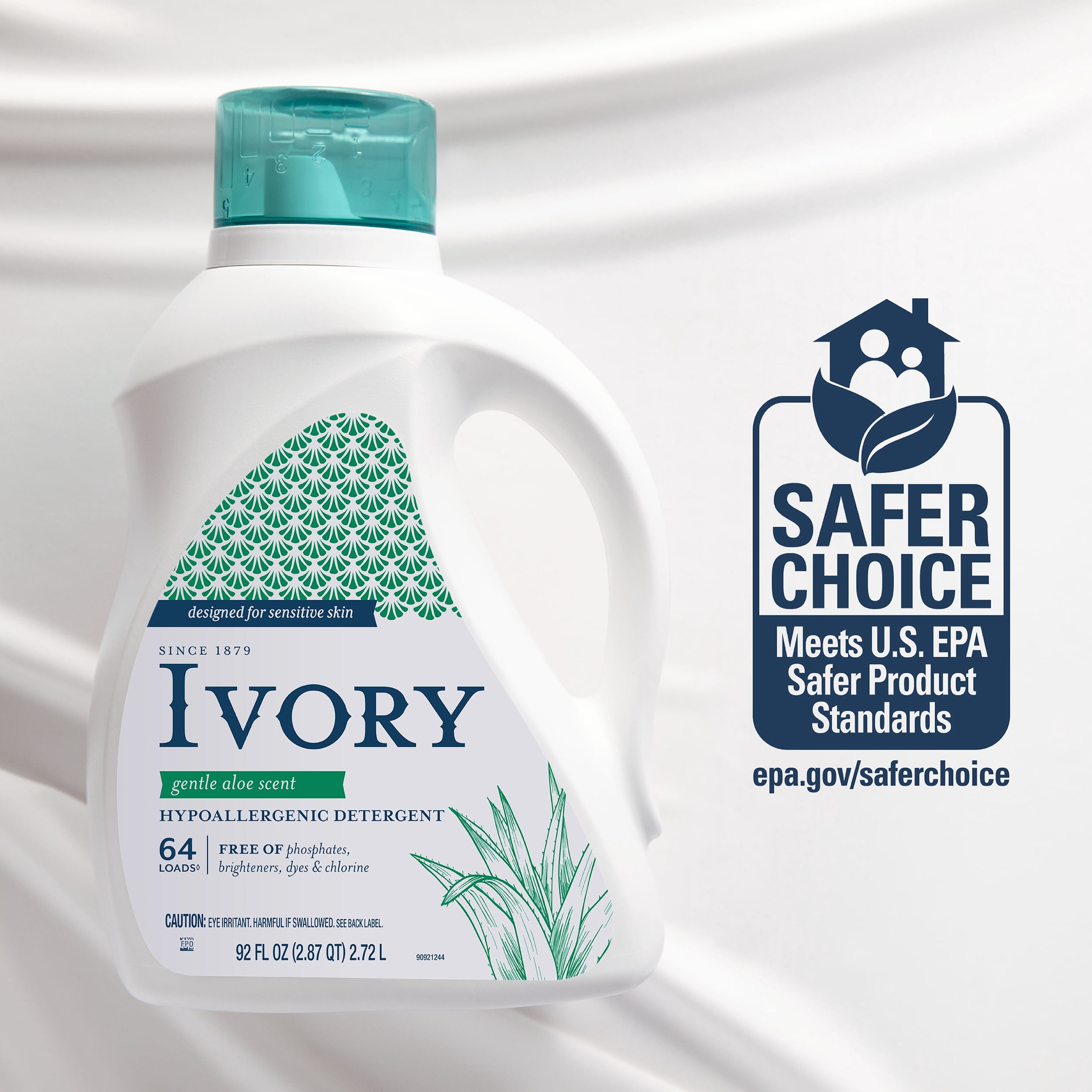 Ivory Gentle Aloe Scent Laundry Detergent, Designed For Sensitive Skin, 92 fl oz, 64 loads