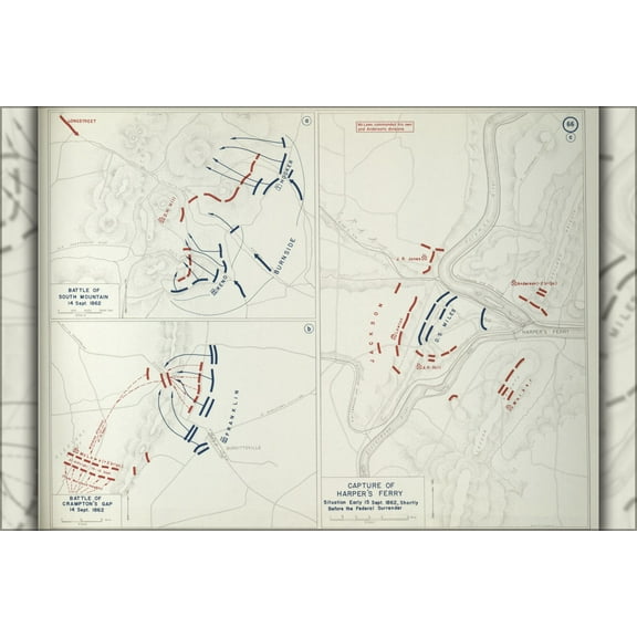 24"x36" Gallery Poster, map of American Civil War Antietam Campaign, 1862