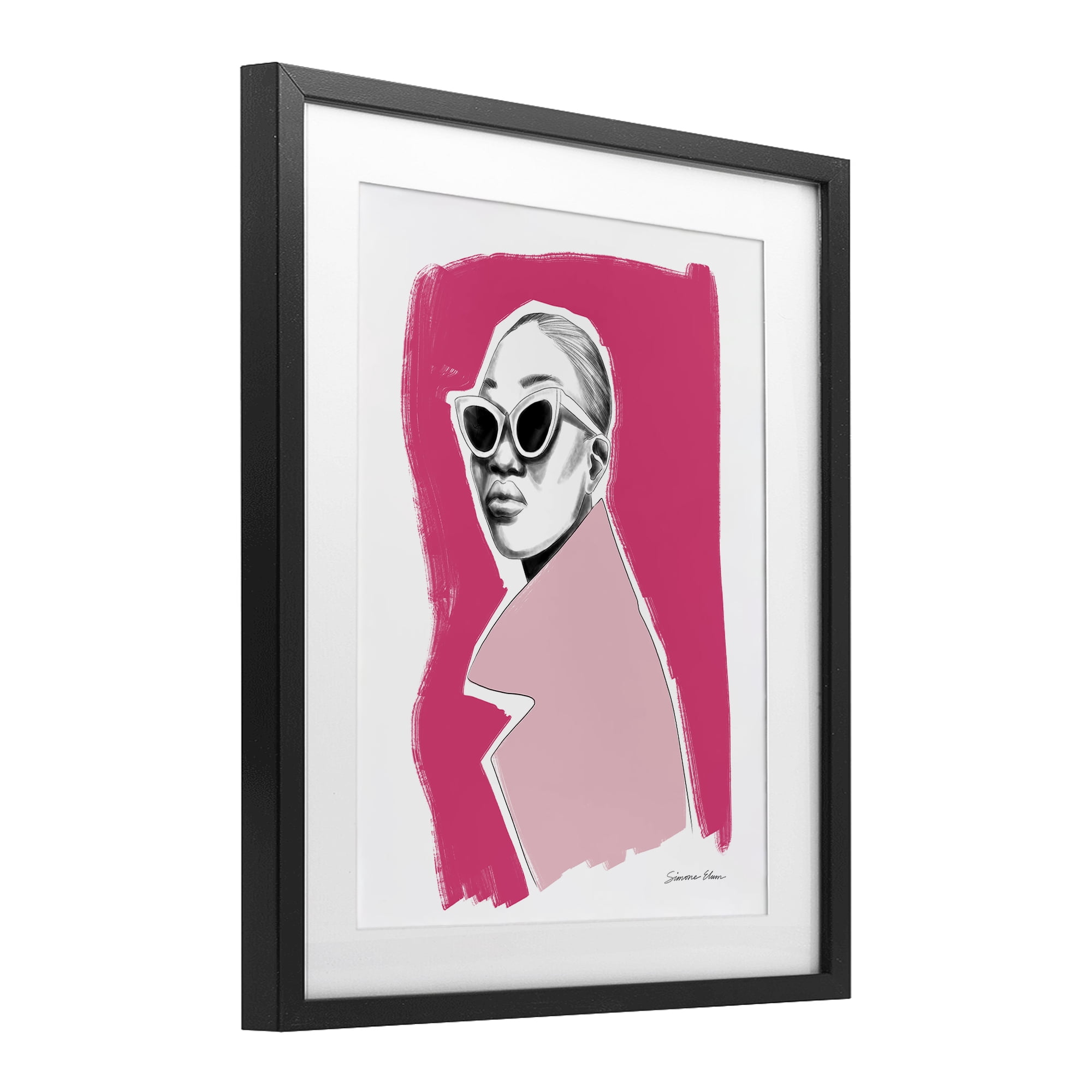 Stupell Industries Pink Attitude Fashion Portrait Black Framed Print Under Glass, design by Simone Elum