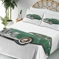 thumbnail image 3 of Ambesonne Retro Fitted & Top Sheet Set with Shams, Nostalgic Vintage Car Print, Forest Green and White, 3 of 5