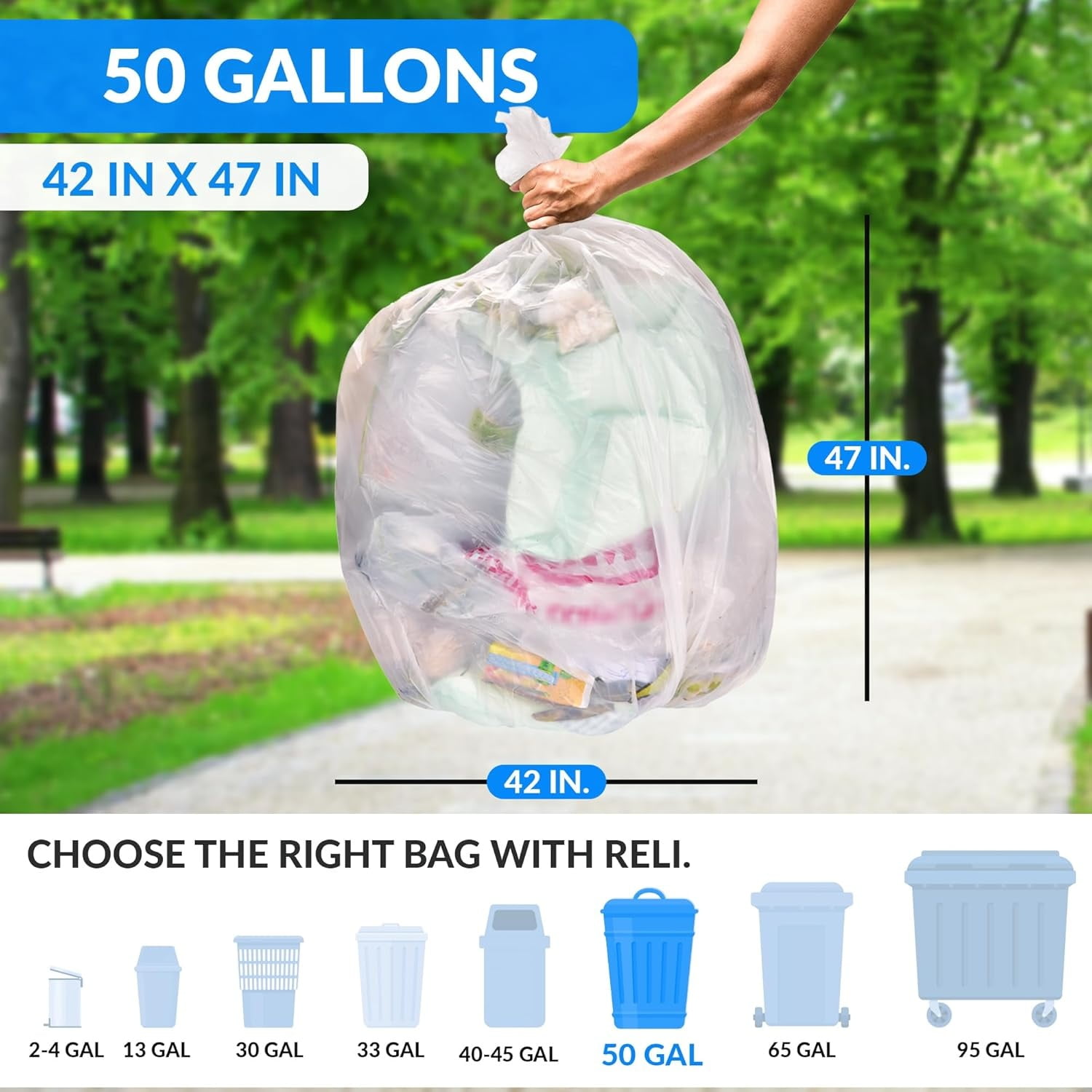 50 Gallon Trash Bags | 200 Count | Heavy Duty | Bulk | SuperValue | Clear Multi-Use Garbage Bags