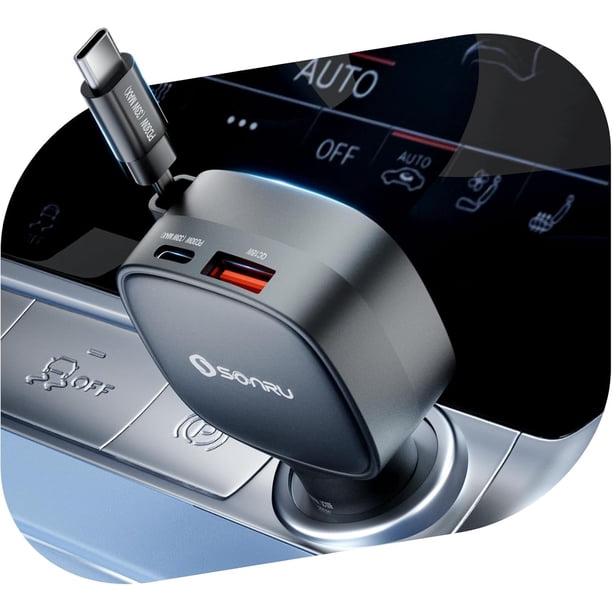Cargador para Auto SONRU 84W Max Retráctil de Doble PD 33W USB-C