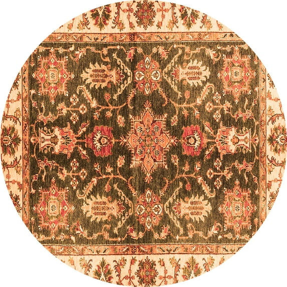 Ahgly Company Indoor Round Oriental Orange Traditional Area Rugs, 7' Round