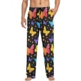 thumbnail image 3 of Men's Pajama Pants with Pockets Sleepwear Lounge Pants Stretch Casual Rainbow Butterflies Black, 3 of 6