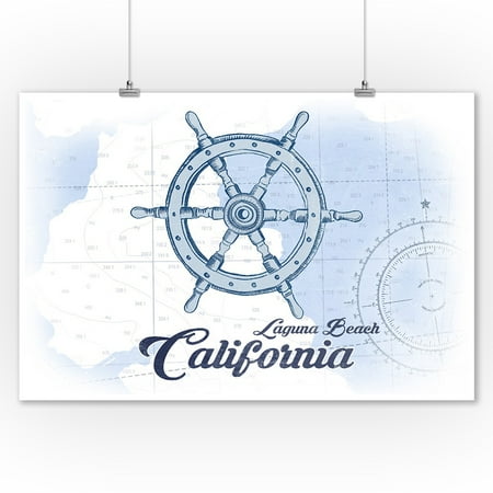 Laguna Beach Home Decor Stores Laguna Beach, California - Ship Wheel - Blue - Coastal Icon - Lantern Press Artwork (9x12 Art Print, Wall Decor Travel Poster) ()