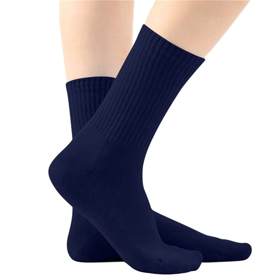 RKSTN Kids Socks Girls Crew Cotton Socks Solid Color Breathable Sweat Absorbing Lightweight Elastic Cuff Socks (Navy ,5-13Years)